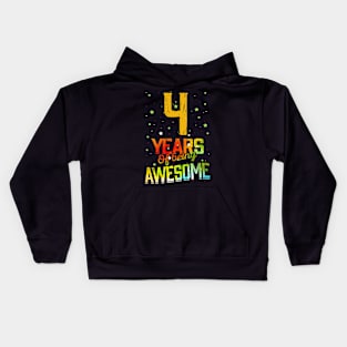 4th Anniversary Gift Vintage Retro 04 Years Of Being Awesome Gifts Funny 4 Years Birndday Girl Boys Kids Kids Hoodie